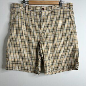 Tommy Bahama Shorts Mens 36 Tan Blue Plaid Check Nylon Stretch Lightweight Beach
